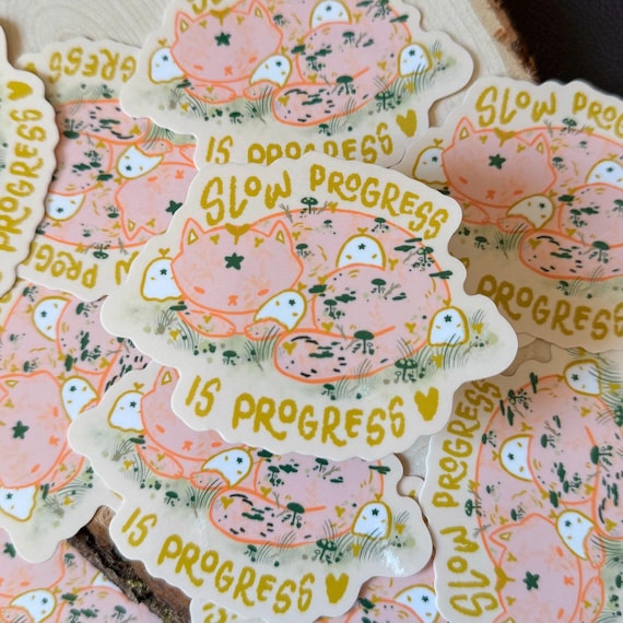 Slow Progress is Progress Cat Sticker - Cute Sticker - Waterproof Sticker - Laptop Sticker - Animal Sticker - Ghost sticker