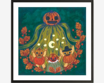 The Harvest Unframed Art Print - 8"x8" Art Print - Pumpkin Art Print - Gouache Art Print - OTGW Art Print - Fall Art Print