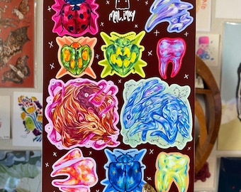 Bite Sticker sheet - Plants Animals Insects Sticker Sheet - teeth - bugs