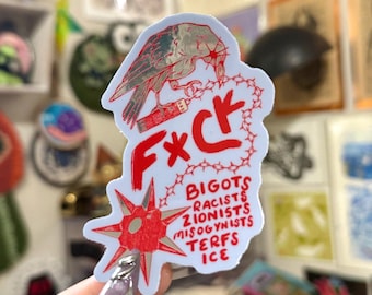 F Bigots Crow Holographic Sticker - Protest - Political Art