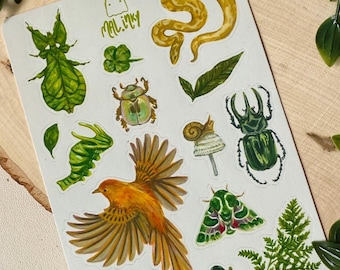 Oddities and Curiosities Sticker Sheet: Gouache Painting, Nature Stickers