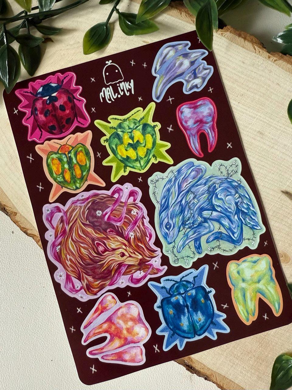 Bite Sticker Sheet - Plants Animals Insects Sticker Sheet - Teeth ...