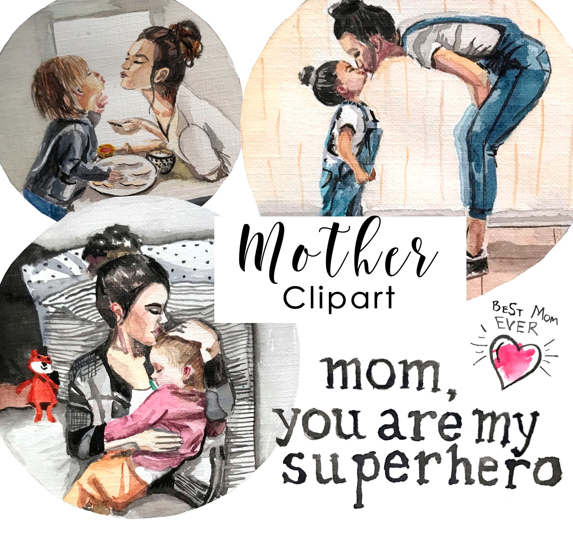 Семья clipart День матери Clipart мать дочь clipart дети | Etsy