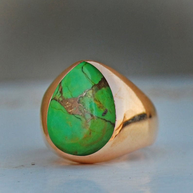 Vert Cuivre Turquoise 925 Bague sterling argent, Naturel Turquoise Micron Yellow Gold Rose Gold Filled Ring Bijoux, Bague birthstone image 2