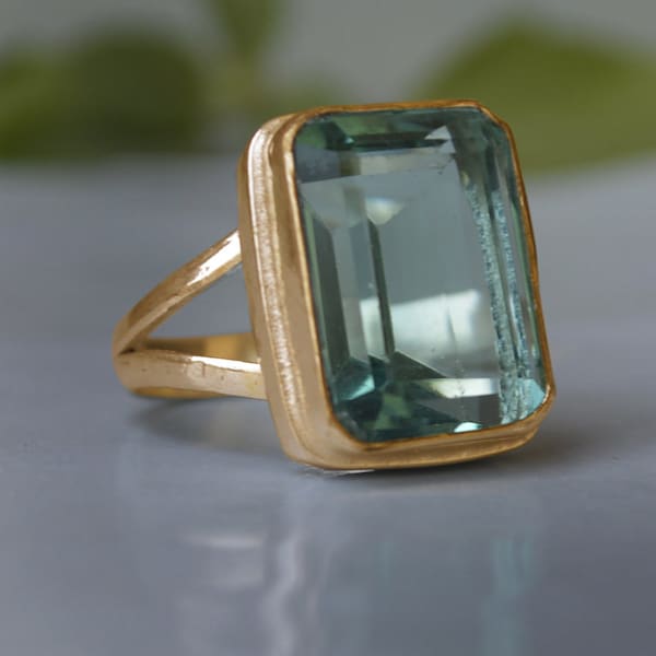 Cushion Cut Apatite Quartz Gems 925 Sterling Silver ring, Green Apatite 14K Yellow Gold Rose Gold Fill Ring, Elegant Solitaire Ring
