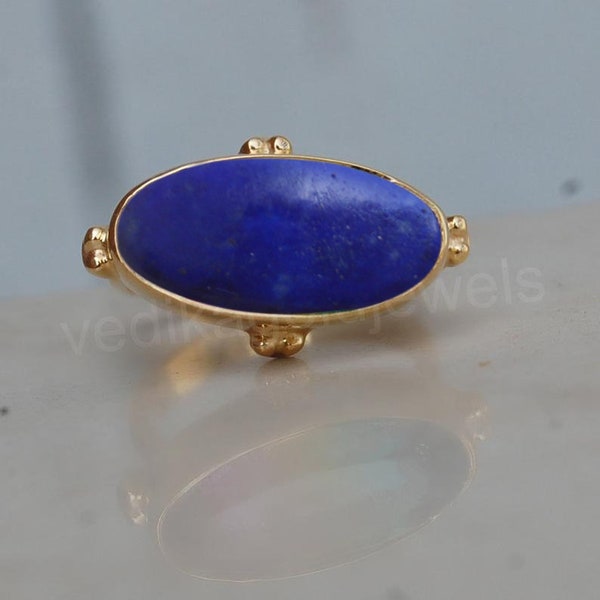 Oval Cab Lapis Lazuli 925 Sterling Silver ring, Blue Lapis Lazuli Micron Yellow Gold Rose Gold Filled Ring, Artisan Ring