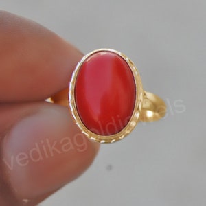Oval Cab Red Coral Gemstone 925 Sterling Silver ring, Red Coral Gold Rose Gold Fill Ring, Birthstone Ring Jewelry