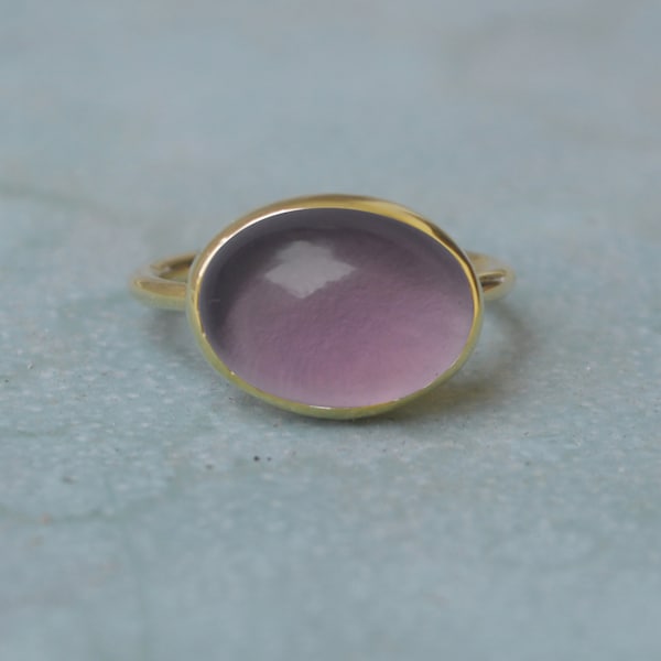 Oval Cab Purple Jade Gemstone 925 Sterling Silver ring, Natural Purple Jade Micron Yellow Gold Rose Gold Fill Ring, Birthstone Ring