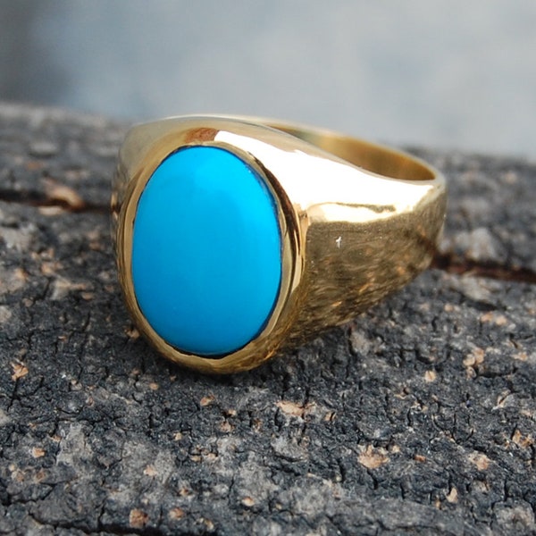 Bohemian Arizona Turquoise 925 Sterling Silver ring, Oval Cab Sleeping Beauty 18K Yellow Gold Rose Gold Filled Ring Jewelry, Signet Ring
