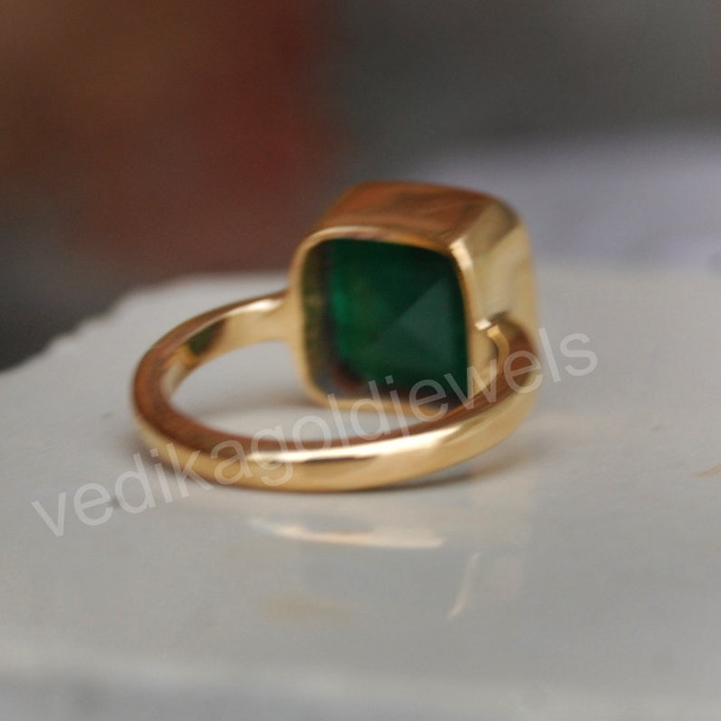 Natural Faceted Green Emerald 925 Sterling Silver ring, Green Emerald Micron Yellow Gold Rose Gold Filled Ring Jewelry, Birthstone Ring image 4