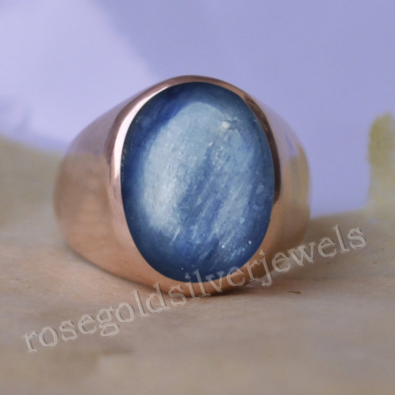 Natural Kyanite Micron Yellow Gold Rose Gold Fill Ring Birthstone Ring Natural Blue Kyanite Gemstone 925 Sterling Silver ring