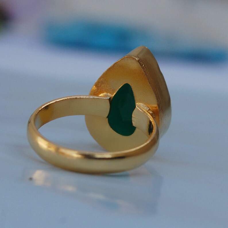 Pear Faceted Green Onyx Gemstone 925 Sterling Silver ring Natural Green Onyx Micron Yellow Gold Rose Gold Fill Ring Birthstone Ring