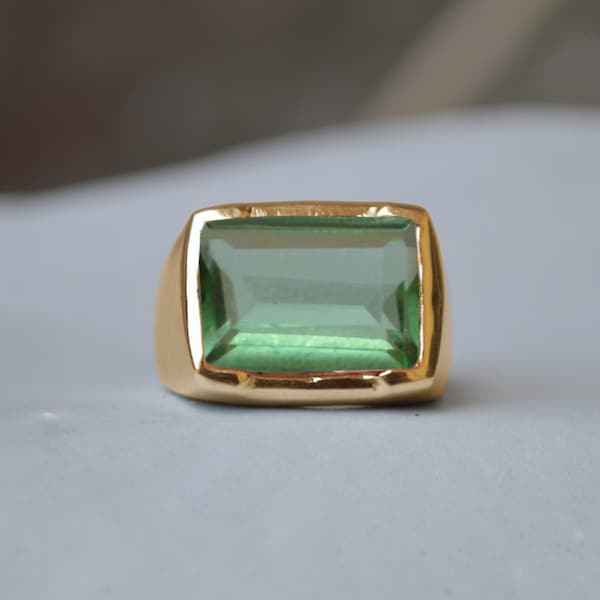 Cushion Cut Demantoid Garnet  925 Sterling Silver ring, Light Green Garnet 18K Yellow Gold Filled, Rose Gold Filled Ring Signet Ring