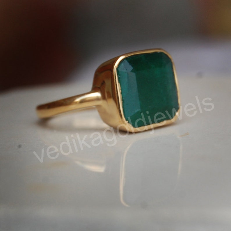 Natural Faceted Green Emerald 925 Sterling Silver ring, Green Emerald Micron Yellow Gold Rose Gold Filled Ring Jewelry, Birthstone Ring image 3