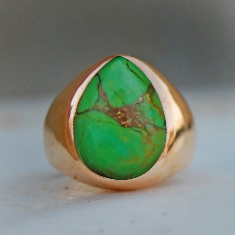 Vert Cuivre Turquoise 925 Bague sterling argent, Naturel Turquoise Micron Yellow Gold Rose Gold Filled Ring Bijoux, Bague birthstone image 1