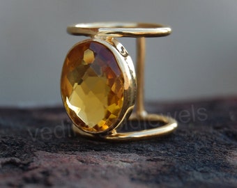 Oval Cut Yellow Citrine Quartz Gemstone 925 Sterling Silver ring, Citrine Quartz Yellow Gold, Rose Gold Fill Ring, Artisan Handmade Ring