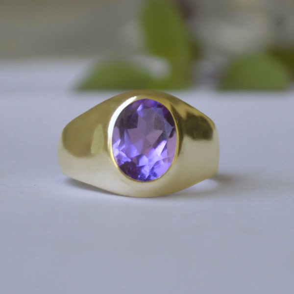Oval Cut Natural Purple Sapphire  925 Sterling Silver ring, Purple Sapphire Micron Yellow Gold Rose Gold Filled Ring Jewelry, Bezel Ring