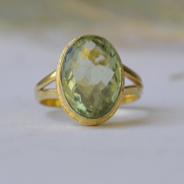 Oval Cut Green Amethyst 925 Sterling Silver ring, Green Prasiolite Micron Yellow Gold Rose Gold Filled Ring Jewelry, Gift Ring Jewelry