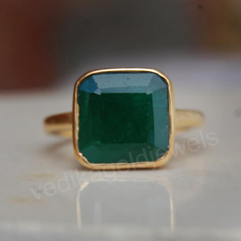 Natural Faceted Green Emerald 925 Sterling Silver ring, Green Emerald Micron Yellow Gold Rose Gold Filled Ring Jewelry, Birthstone Ring image 2