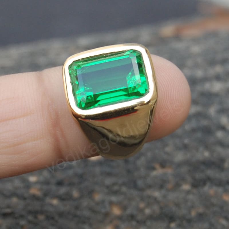 Emerald Cut Green Garnet Gemstone 925 Sterling Silver ring | Etsy
