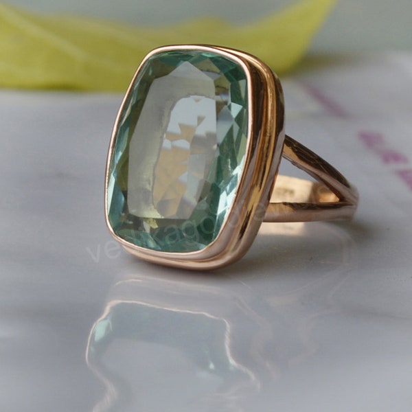 Cushion Cut Apatite Quartz Gems 925 Sterling Silver ring, Green Apatite Yellow Gold Rose Gold Fill Ring, Birthstone Artisan Handmade Ring