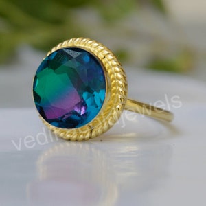 Round Alexandrite Quartz 925 Sterling Silver ring, Multicolored Alexandrite Quartz Micron Yellow Gold Rose Gold Filled Ring, Birthstone Ring