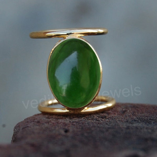 Oval Cab Green Idocrase Gemstone 925 Sterling Silver ring, Dark Green Idocrase  Yellow Gold, Rose Gold Fill Ring, Artisan Handmade Ring