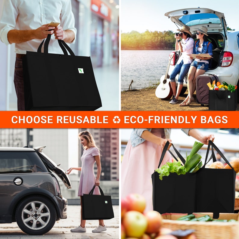 Reusable Grocery Bags 5 Pack, Black Hold 50 Lbs Extra Large & Super