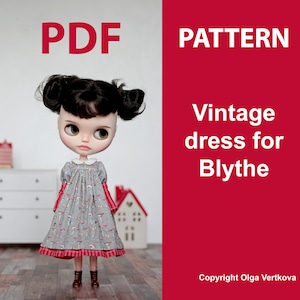 Patterns PDF Vintage pioneer dress for Neo Blythe, Licca doll, Azone S, Obitsu 24