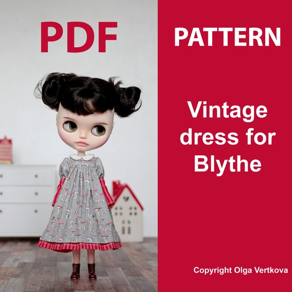 Patterns PDF Vintage pioneer dress for Neo Blythe, Licca doll, Azone S, Obitsu 24