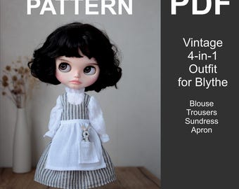 Schnittmuster PDF Vintage Bluse Hose Sommerkleid Schürze für Blythe
