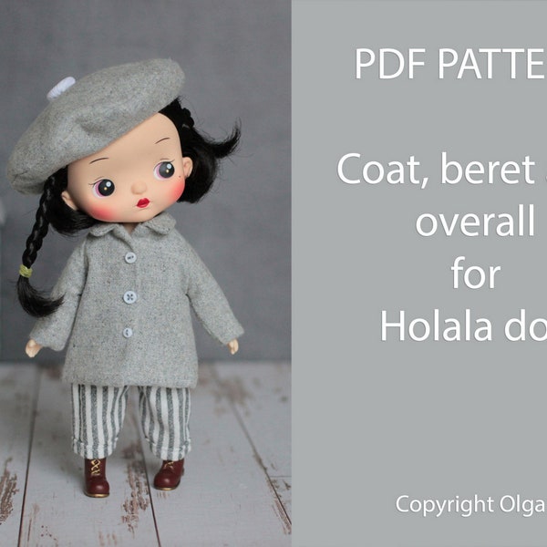 PDF Pattern SET Coat, beret and overalls with sleeves for Holala monst  mzzm doll + video tutorial