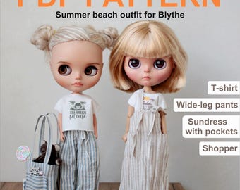 Patterns PDF Summer beach outfit for Neo Blythe, TBL, Licca doll, Azone S, Obitsu 22/24
