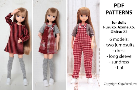 6-in-1 Ruruko Doll PDF Patterns, jumpsuit, logsleeve, sundress and more for Ruruko, Azone XS, Obitsu 22 dolls 6-in-1 Ruruko Doll PDF Patterns, jumpsuit, logsleeve, sundress and more for Ruruko, Azone XS, Obitsu 22 dolls