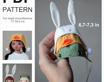 Pattern PDF Animal hats  For head circumference 17-18,5 сm, 6,7-7,3 inches
