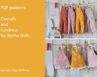 Patterns PDF jumpsuit overall and sundress for dolls blythe, Azone, obitsu 24