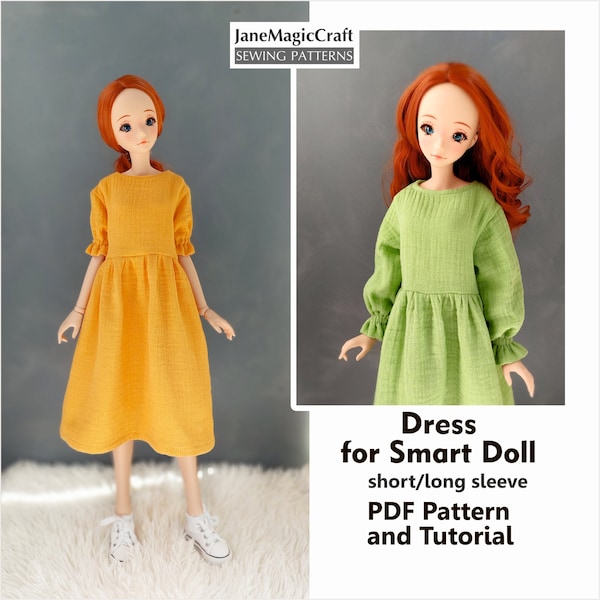 Smart Doll dress pattern PDF, Loose dress for Smartdoll and for similar 1/3 dolls