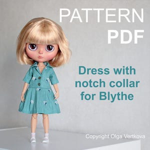 Patrón de vestido para muñeca Blythe: Cuello con muescas (Patrón PDF)