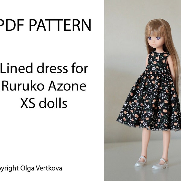 Ruruko Lined dress and corset dress Patterns PDF, for Azone XS, Obitsu 22 dolls