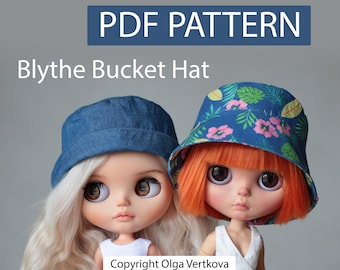 Bucket hat Patterns PDF for Blythe and for dolls with a head circumference of 11"