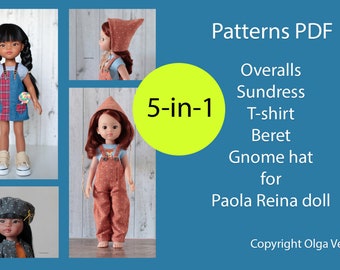 Doll Clothes Sewing Pattern: Overalls, Sundress, T-shirt, Hats (PDF)
