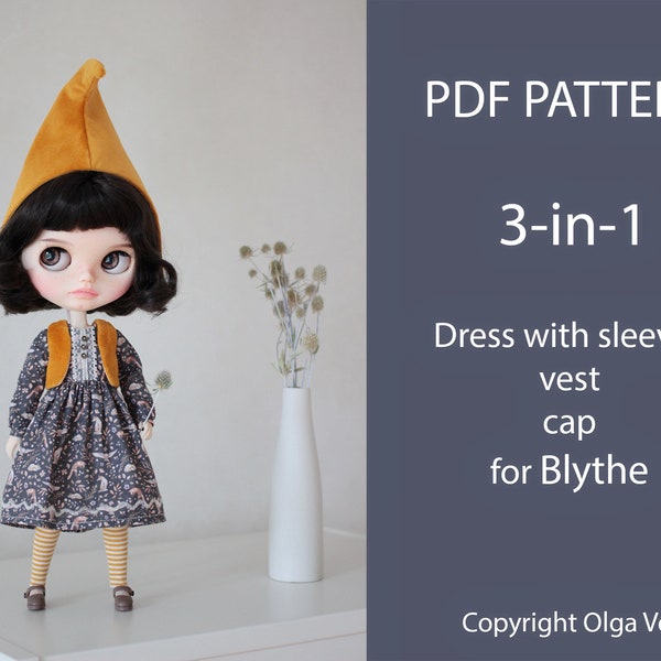 Patterns PDF Sleeve dress vest cap for Blythe