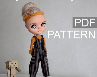 Patroon PDF Cargo overall met lange mouwen voor Neo Blythe, Licca pop, Azone S, Obitsu 24