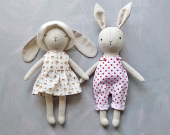 2 in 1 stuffed bunny with clothes pdf pattern and tutorial, rabbit pattern, eco toy, stuffed animal pattern, rag doll pdf, easy pattern