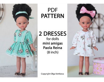 Sewing pattern PDF2 dresses for dolls mini amigas Paola Reina (8 inch)