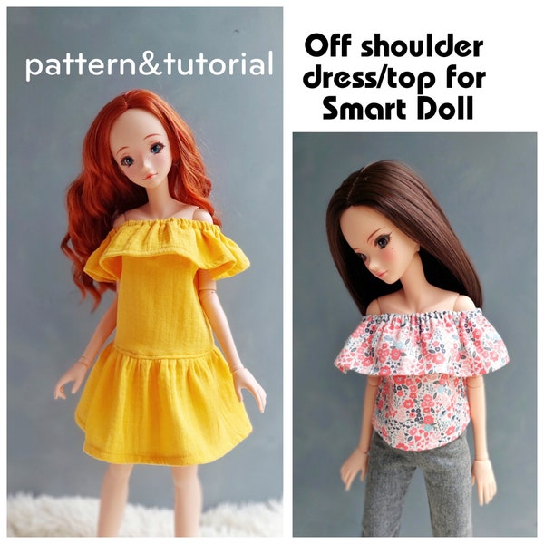 Smart Doll Off Shoulder dress and top pattern PDF, Loose dress for Smartdoll and for similar 1/3 dolls
