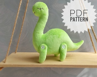 Dinosaur Pdf-patroon, 7,2" dino naai-tutorial schattig gevuld dinosauruspatroon, eenvoudig patroon, pluche brontosaurus