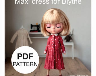 Patterns PDF Maxi dress with a collar for Neo Blythe, Licca doll, Azone S