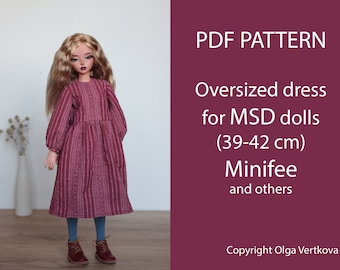 Minifee provence style dress pattern PDF, Oversized dress for BJD MSD doll 14-16 inch