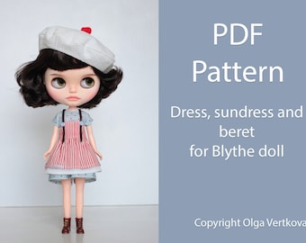 Patrons PDF 1 pièce Robe, Robe d'été et Béret pour Blythe, poupée Licca